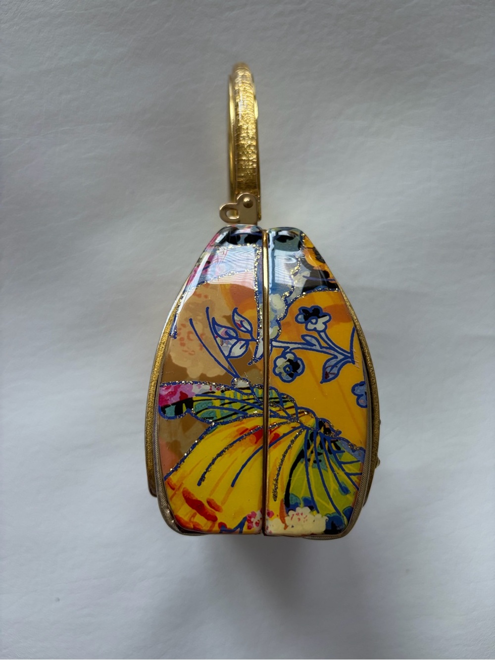 VTG Debbie Brooks Yellow Butterfly Enameled Dome Handbag Whimsy Floral Glitter - Picture 5 of 12